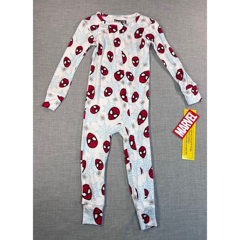 Marvel Spiderman Toddler Pajamas 2T White Red Blue Zip Up Sleepwear SM549DBSWM